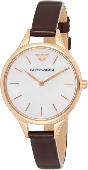 Emporio Armani Aurora Mother of Pearl White Dial Brown Leather Strap Watch For Women - AR11057 Buy Now By Emporio Armani