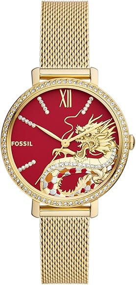 Fossil Jacqueline Dragonsteel Limited Edition Red Dial Gold Mesh Strap Watch for Women - ES5316 Buy Now By Fossil