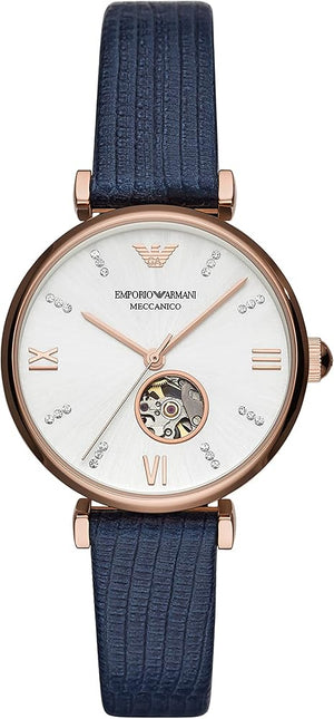 Emporio Armani Gianni T-Bar Analog Silver Dial Blue Leather Strap Watch For Women - AR60020 Buy Now By Emporio Armani