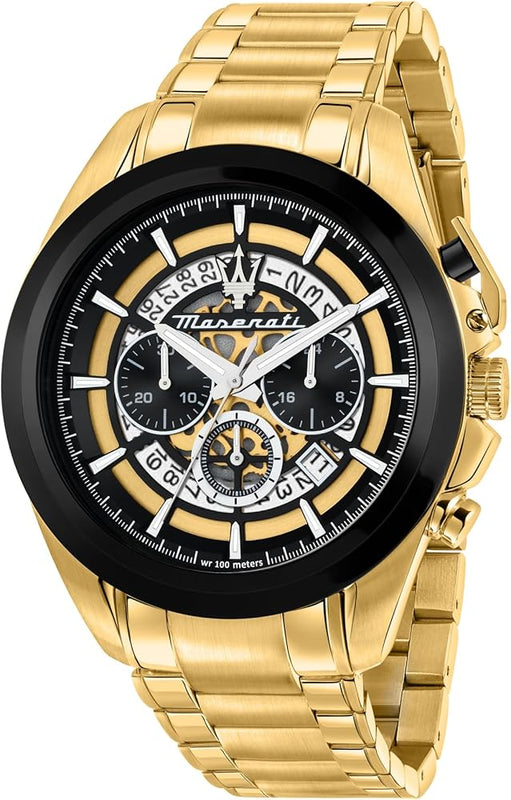 Maserati Traguardo Skeleton Black Dial Gold Steel Strap Watch For Men - R8873612058 Buy Now By Maserati