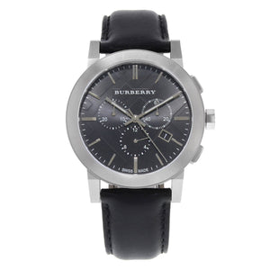 Burberry The City Chronograph Black Dial Black Leather Strap Watch for Men - BU9356 Buy Now By Burberry