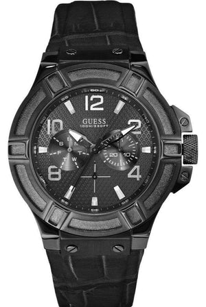 Guess Rigor Analog Black Dial Black Leather Strap Watch For Men - W0040G1 Buy Now By Guess