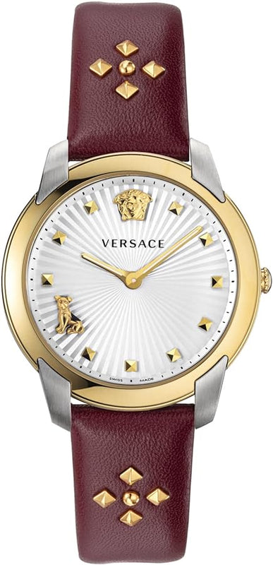 Versace Audrey Quartz Silver Dial Red Leather Strap Watch for Women - VELR00219 Buy Now By Versace
