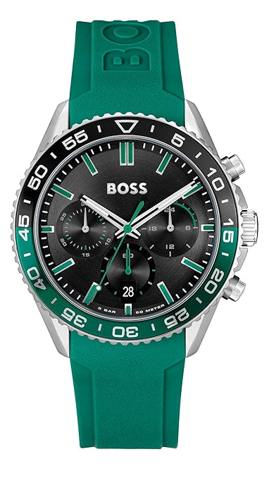 Hugo Boss Runner Chronograph Black Dial Green Silicone Strap Watch for Men - 1514246 Buy Now By Hugo Boss