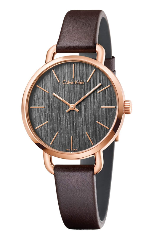 Calvin Klein Even Grey Dial Brown Leather Strap Watch for Women - K7B236G3 Buy Now By Calvin Klein