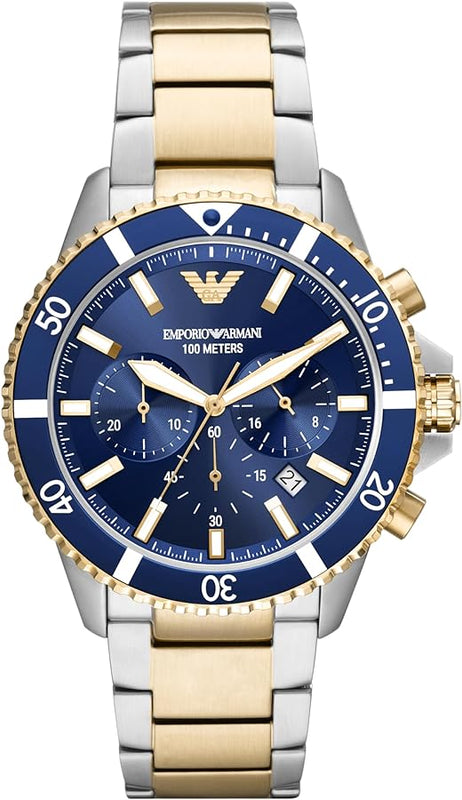 Emporio Armani Mario Chronograph Blue Dial Two Tone Steel Strap Watch For Men - AR11362 Buy Now By Emporio Armani
