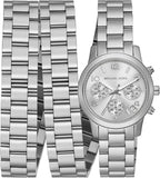 Michael Kors Runway 18K Rhodium Plated Triple Wrap Silver Dial Silver Steel Strap Watch for Women - MK7451 Buy Now By Michael Kors