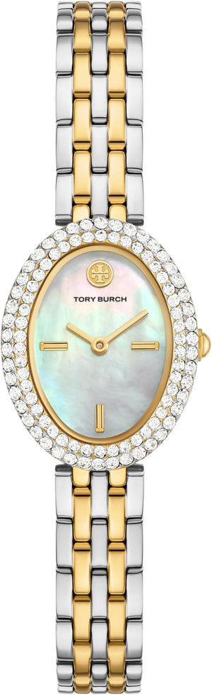 Tory Burch Oval Crystals Mother of Pearl Dial Two Tone Steel Strap Watch for Women - YBW6037 Buy Now By Tory Burch