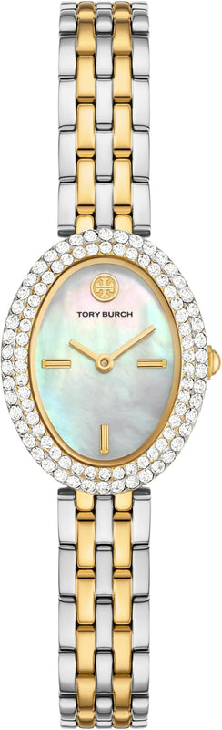 Tory Burch Oval Crystals Mother of Pearl Dial Two Tone Steel Strap Watch for Women - YBW6037 Buy Now By Tory Burch