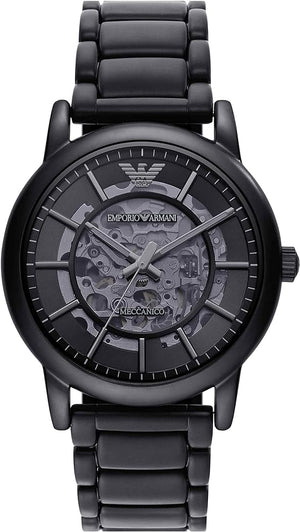 Emporio Armani Meccanico Skeleton Black Dial Black Steel Strap Watch For Men - AR60045 Buy Now By Emporio Armani