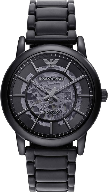 Emporio Armani Meccanico Skeleton Black Dial Black Steel Strap Watch For Men - AR60045 Buy Now By Emporio Armani