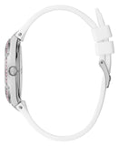 Guess Sparkling Silver Dial White Rubber Strap Watch For Women - GW0032L1 Buy Now By Guess