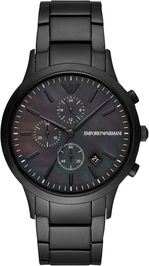 Emporio Armani Renato Chronograph Mother of Pearl Black Dial Black Steel Strap Watch For Men - AR11275 Buy Now By Emporio Armani