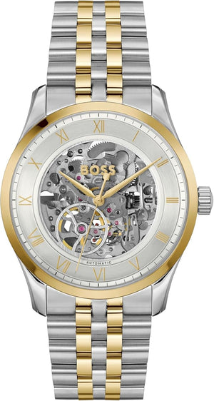 Hugo Boss Principle Skeleton Silver Dial Two Tone Steel Strap Watch for Men - 1514237 Authentic Buy Shop Now