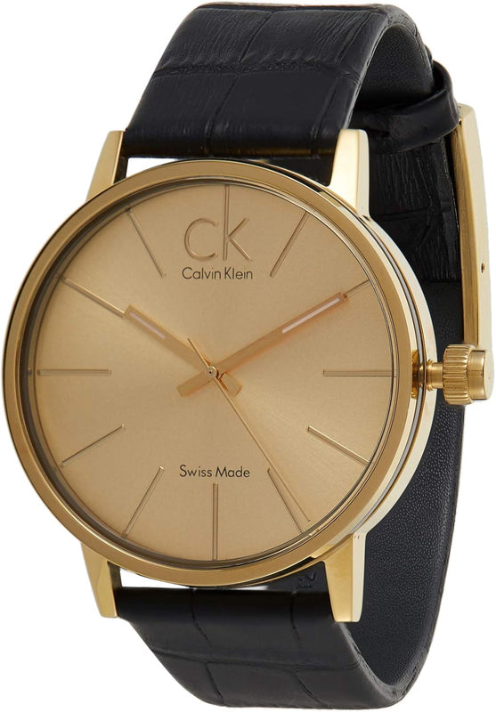 Calvin Klein Post Minimal Rose Gold Dial Black Leather Strap Watch For Men - K7622201 Buy Now By Calvin Klein