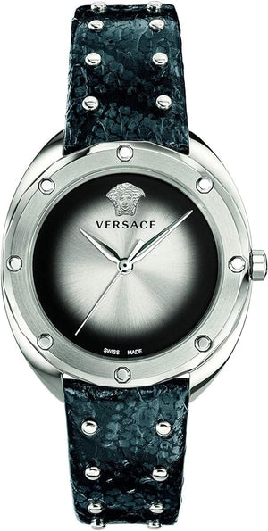 Versace Shadov Quartz Silver Dial Black Snake Leather Strap Watch for Women - VEBM00118 Buy Now By Versace