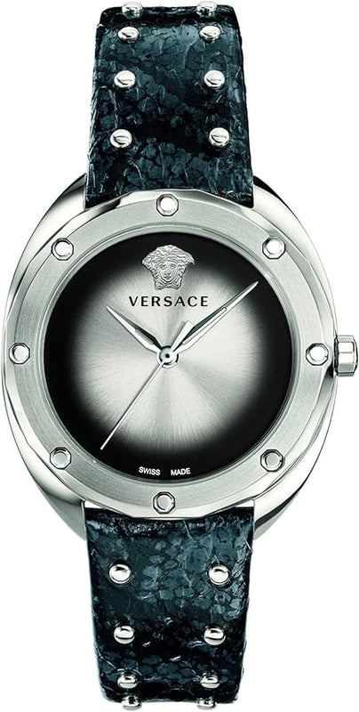 Versace Shadov Quartz Silver Dial Black Snake Leather Strap Watch for Women - VEBM00118 Buy Now By Versace