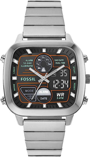 Fossil Retro Analog-Digital Black Dial Silver Steel Strap Watch for Men - FS5890 Buy Now By Fossil
