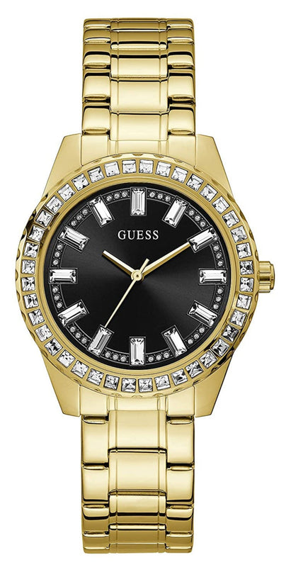 Guess Sparkler Diamonds Black Dial Gold Steel Strap Watch for Women - GW0111L2 Buy Now By Guess