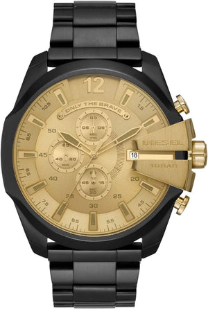 Diesel Mega Chief Chronograph Gold Dial Black Steel Strap Watch For Men - DZ4485 Buy Now By Diesel