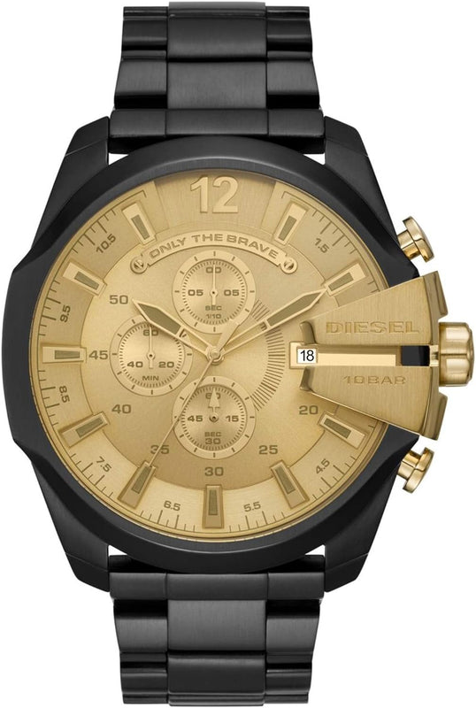 Diesel Mega Chief Chronograph Gold Dial Black Steel Strap Watch For Men - DZ4485 Buy Now By Diesel