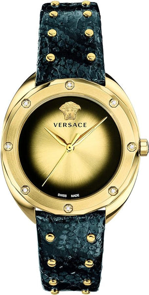 Versace Shadov Gold Dial Green Leather Strap Watch For Women - VEBM01018 Buy Now By Versace