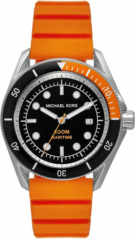 Michael Kors Maritime Three-Hand Analog Black Dial Orange Silicone Strap Watch for Men - MK9157 Buy Now By Michael Kors