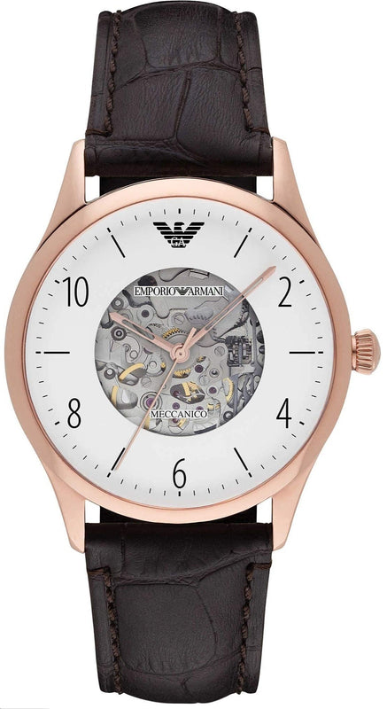 Emporio Armani Meccanico White Dial Brown Leather Strap Watch For Men - AR1920 Buy Now By Emporio Armani