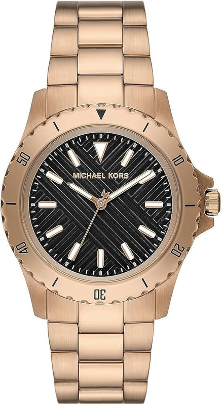 Michael Kors Everest Three Hand Quartz Black Dial Gold Steel Strap Watch For Men - MK9140 Buy Now By Michael Kors