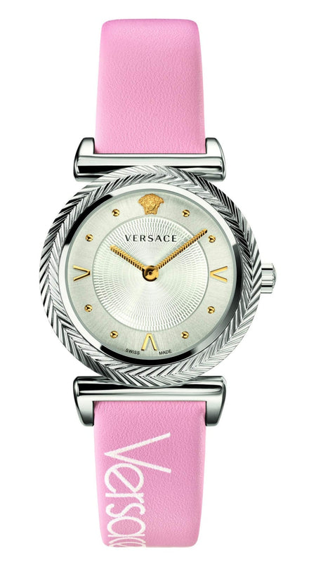 Versace V-Motif Silver Dial Pink Leather Strap Watch for Women - VERE00118 Buy Now By Versace