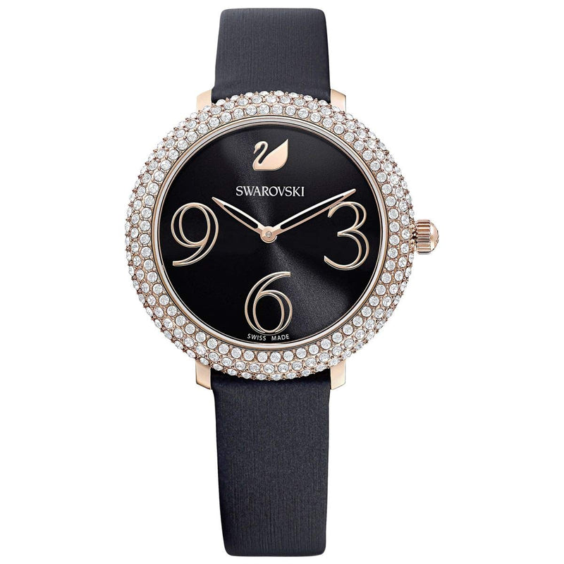 Swarovski Crystal Frost Black Dial Black Leather Strap Watch for Women - 5484058 Buy Now By Swarovski