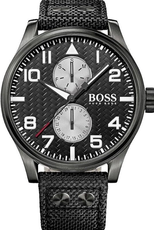 Hugo Boss Aeroliner Chronograph Black Dial Black Leather Strap Watch For Men - 1513086 Buy Now By Hugo Boss