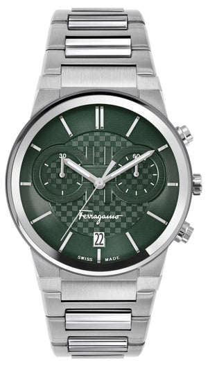 Salvatore Ferragamo Sapphire Chrono Green Dial Silver Steel Strap Watch for Men - SFME00421 Buy Now By Salvatore Ferragamo