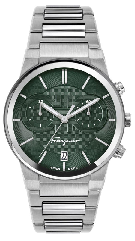 Salvatore Ferragamo Sapphire Chrono Green Dial Silver Steel Strap Watch for Men - SFME00421 Buy Now By Salvatore Ferragamo