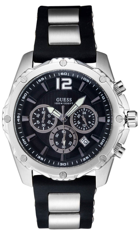 Guess Intrepid Chronograph Black Dial Two Tone Steel Strap Watch for Men - W0167G1 Buy Now By Guess