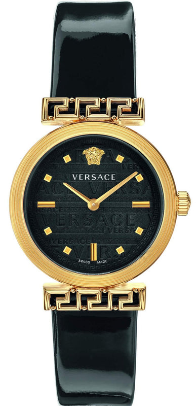 Versace Greca Meander Black Dial Black Leather Strap Watch for Women - VELW00420 Buy Now By Versace