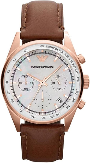 Emporio Armani Sportivo Chronograph White Dial Brown Leather Strap Watch For Men - AR5996 Buy Now By Emporio Armani
