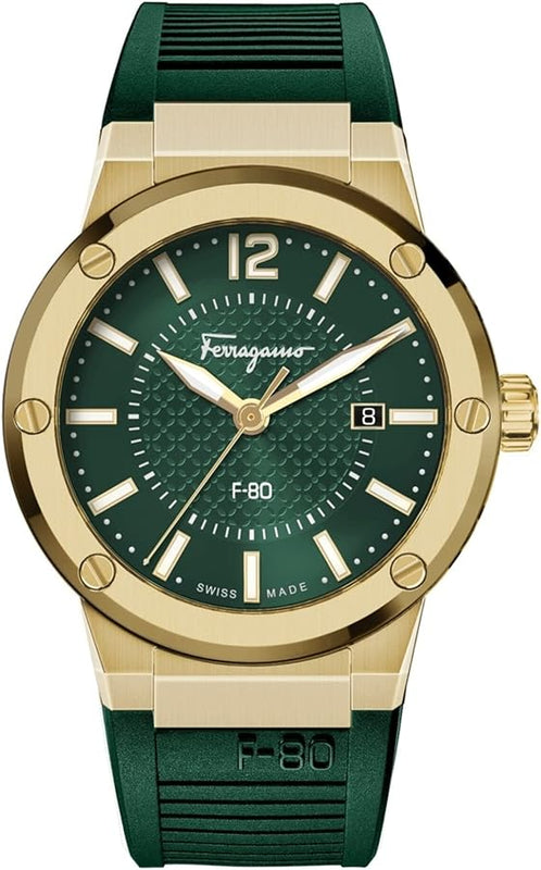 Salvatore Ferragamo F-80 Classic Green Dial Green Rubber Strap Watch for Men - SFHY02022 Buy Now By Salvatore Ferragamo