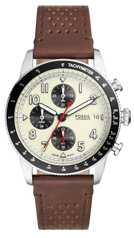 Fossil Sport Tourer Chronograph White Dial Brown Leather Strap Watch for Men - FS6042 Buy Now By Fossil