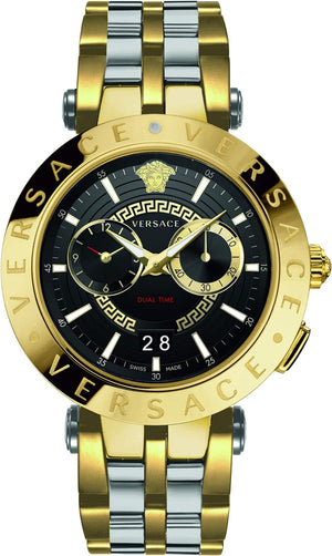 Versace V-Race Quartz Black Dial Gold Steel Strap Watch For Men - VEBV00519 Buy Now By Versace