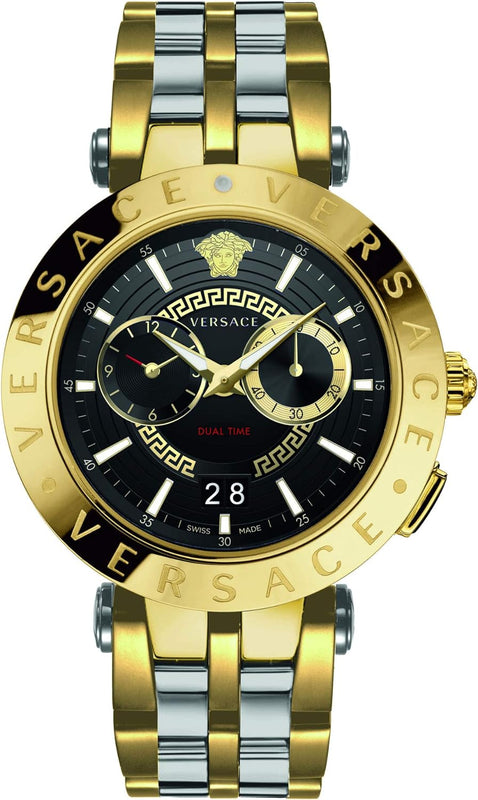 Versace V-Race Quartz Black Dial Gold Steel Strap Watch For Men - VEBV00519 Buy Now By Versace
