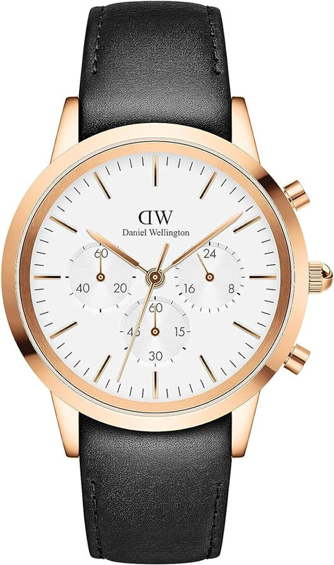 Daniel Wellington Iconic Chronograph Sheffield White Dial Black Leather Strap Watch For Men - DW00100646 Buy Now By Daniel Wellington