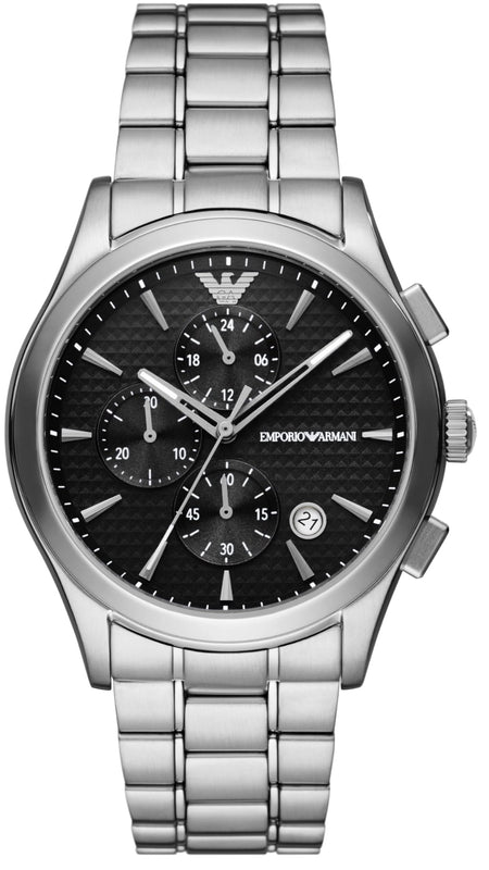 Emporio Armani Paolo Chronograph Black Dial Silver Steel Strap Watch For Men - AR11602 Buy Now By Emporio Armani