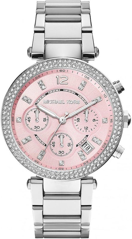 Michael Kors Parker Chronograph Pink Dial Silver Steel Strap Watch For Women - MK6105 Buy Now By Michael Kors