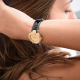 Guess Park Avenue Quartz Gold Dial Black Leather Strap Watch For Women - W0838L1 Buy Now By Guess