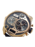 Diesel Big Daddy Gold & Black Dial Black Leather Strap Watch For Men - DZ7261 Buy Now By Diesel