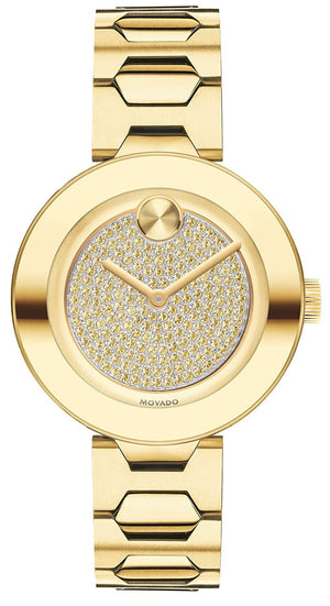 Movado Bold Crystal Gold Dial Gold Steel Strap Watch For Women - 3600492 Buy Now By Movado