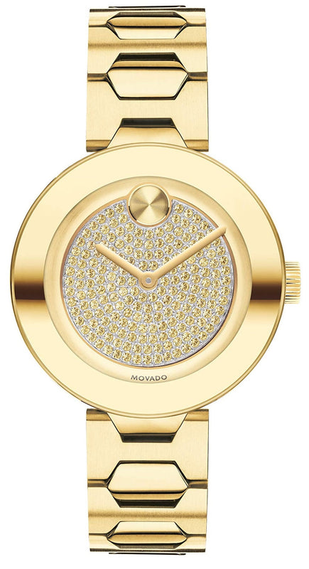 Movado Bold Crystal Gold Dial Gold Steel Strap Watch For Women - 3600492 Buy Now By Movado
