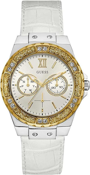 Guess Limelight Quartz Silver Dial White Leather Strap Watch For Women - W0775l8 Buy Now By Guess