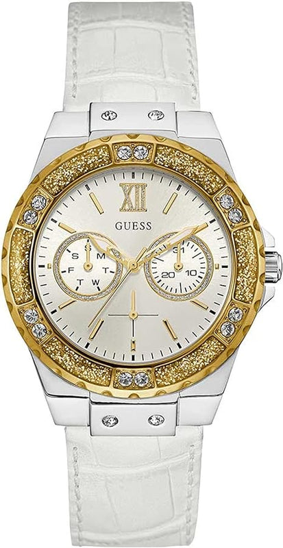 Guess Limelight Quartz Silver Dial White Leather Strap Watch For Women - W0775l8 Buy Now By Guess
